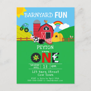 1st Birthday Farm Animals Barnyard Fun Kids Cute Invitation Postcard