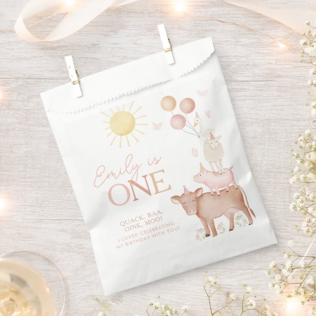 1st Birthday Farm Animals Barnyard Party Girls Favour Bags (Clipped)