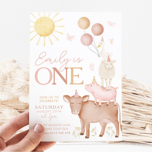 1st Birthday Farm Animals Barnyard Party Girls Invitation (Creator Uploaded)