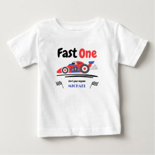 1st Birthday Fast One Red Blue Race Car Baby T-Shirt
