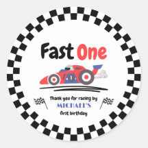 1st Birthday Fast One Red Blue Race Car