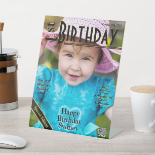 1st Birthday Faux Magazine Cover Pedestal Sign