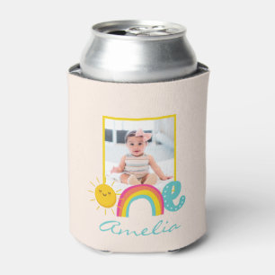 1st Birthday Favour Custom Photo & Name Rainbow On Can Cooler