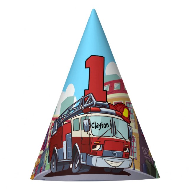 1st Birthday Fire Truck Party Hat (Front)