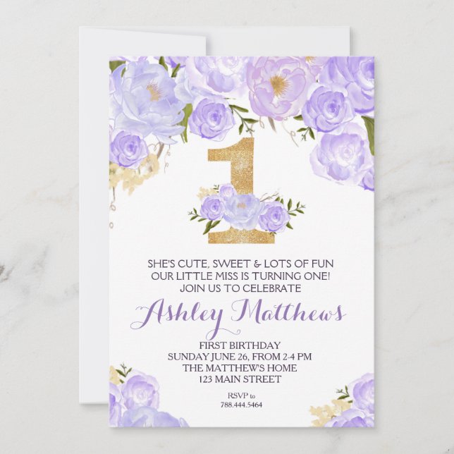1ST birthday FIRST Beautiful Floral Invitation, Invitation (Front)