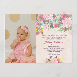 1ST birthday  FIRST Beautiful Floral Invitation, Invitation