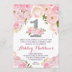 1ST birthday FIRST Beautiful Floral Invitation, Invitation