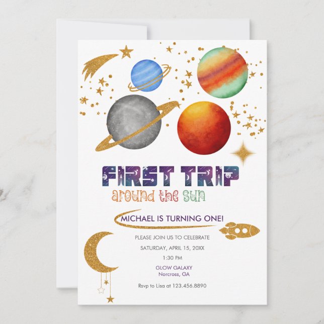 1st Birthday | First Trip Around The Sun | Galaxy  Invitation (Front)