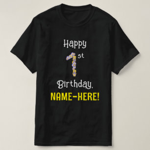 1st Birthday: Floral Flowers Number “1” + Name T-Shirt