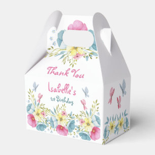 1st Birthday Floral Pink Blue Butterflies Favour Box