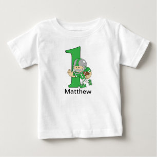 1st Birthday Football player in green Baby T-Shirt