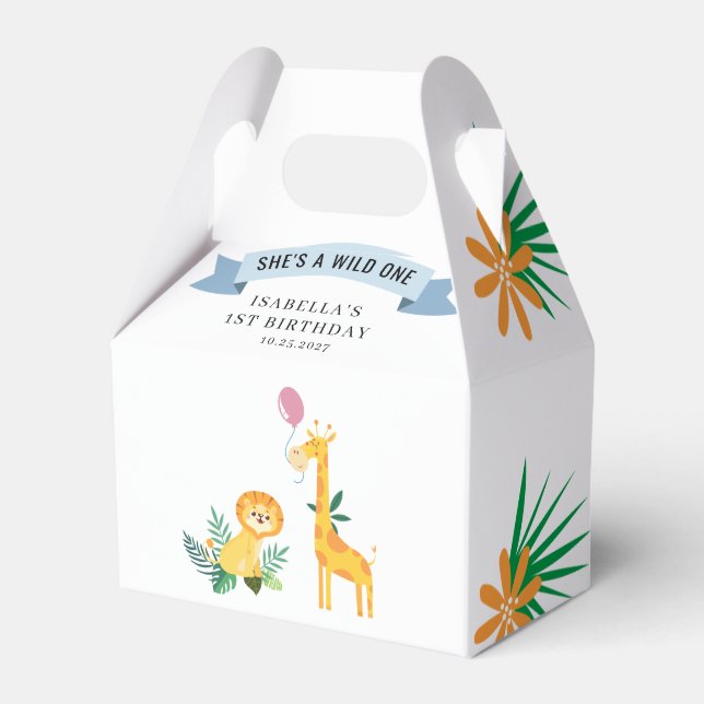 1st Birthday Forest Animals Lion Giraffe Favour Box (Front Side)