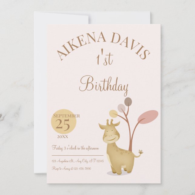 1'st birthday Friendly Animals Invitation (Front)