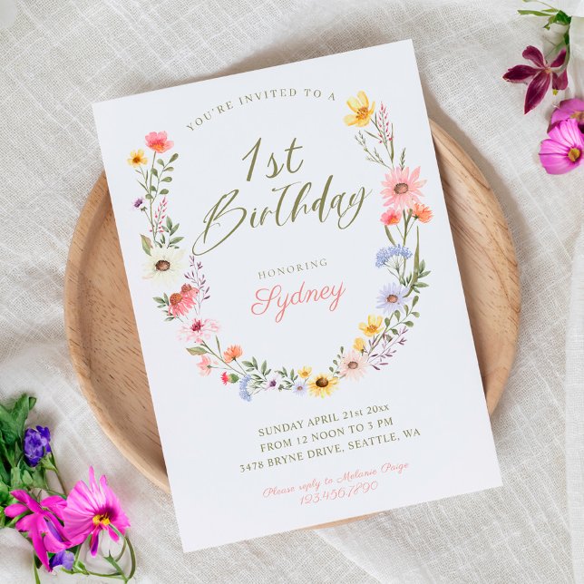 1st Birthday Garden Party Wildflower Watercolor Invitation (1st Birthday Garden Party Wildflower Watercolor Invitation)