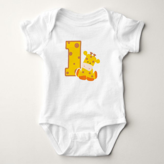 1st Birthday Giraffe Baby Bodysuit (Front)