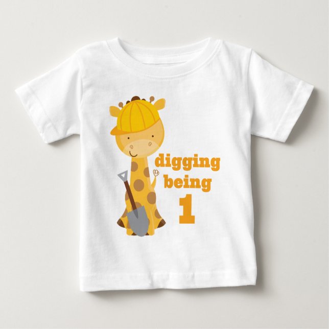 1st Birthday Giraffe Construction Worker T-shirt (Front)