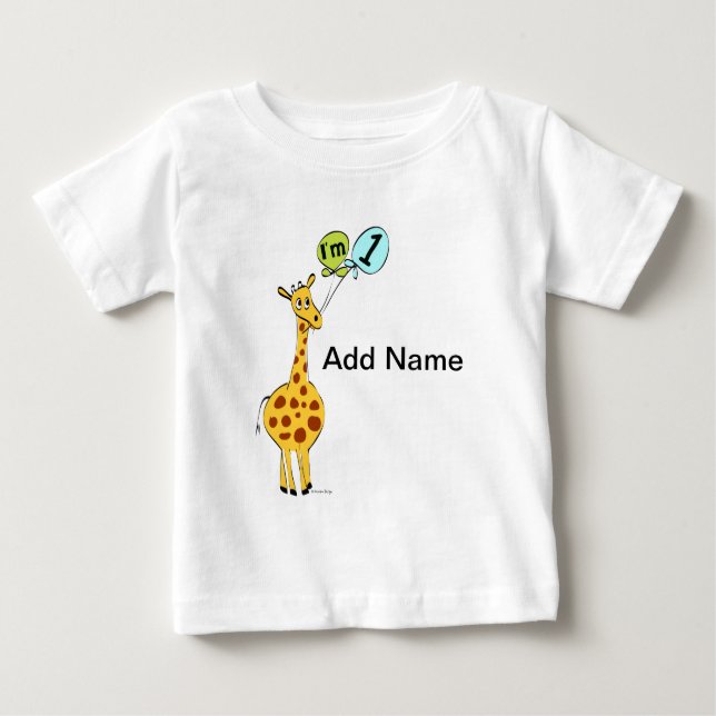 1st Birthday Giraffe with Balloons Baby T-Shirt (Front)