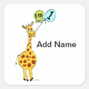 1st Birthday Giraffe with Balloons Square Sticker