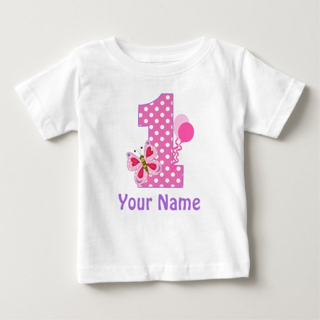 1st Birthday Girl Butterfly Personalised T Shirt (Front)