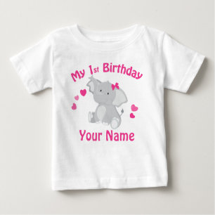 1st Birthday Girl Elephant Personalised T Shirt