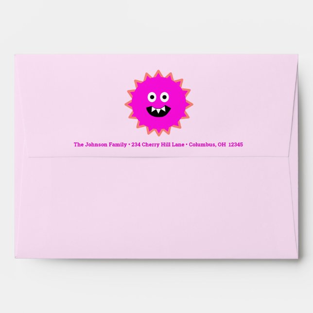 1st Birthday Girl Little Hot Pink Monster Cute Fun Envelope (Back (Top Flap))