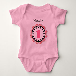 1st Birthday Girl One Year Big Number Name V55B Baby Bodysuit