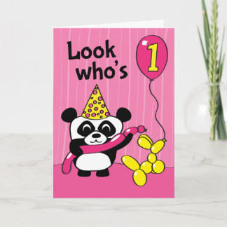 1st Birthday - Girl Panda with Balloons Card