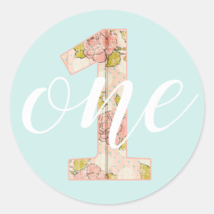 1st Birthday Girl Shabby Chic Roses Cottage Floral Classic Round Sticker