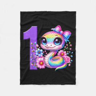 1st Birthday Girl Snake Party Rainbow Coquette Bow Fleece Blanket