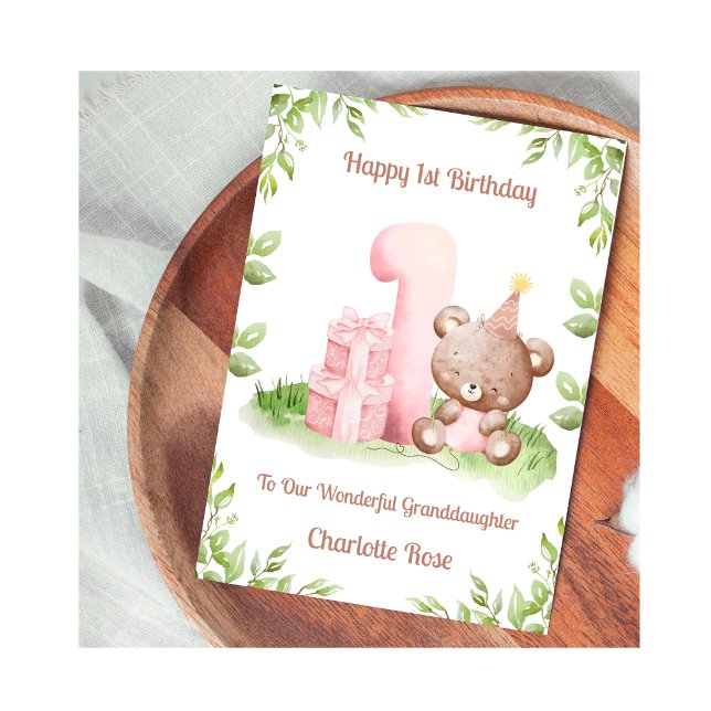 1st Birthday Girl Teddy Bear Birthday Card (Creator Uploaded)