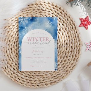 1st Birthday Girl Winter Onederland Party Snow Invitation