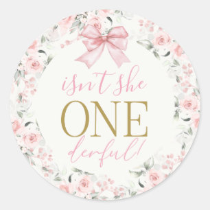 1st Birthday Girl with bow Classic Round Sticker