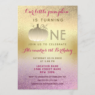1st Birthday Glitter Pink Gold Our Little Pumpkin Invitation