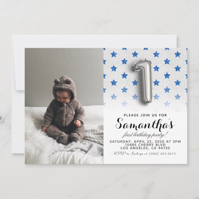1st Birthday Glitter Portrait Invitation (Front)