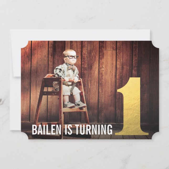 1st Birthday Gold Number One Photo Invitation (Front)