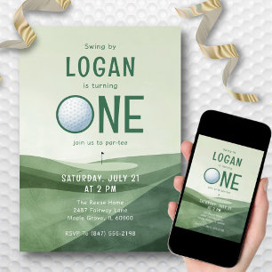 1st Birthday Golf Par-tee Watercolor One Year Old Invitation