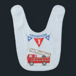 1st Birthday Grandson, Firetruck Bib<br><div class="desc">Birthday wishes are rushing through with this cute red fire truck gift,  souvenir,  giveaway or party essential to celebrate your Grandson’s FIRST birthday!</div>