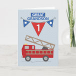 1st Birthday Great Grandson, Firetruck Card<br><div class="desc">Birthday wishes are rushing through with this cute red fire truck to celebrate your Great Grandson’s FIRST birthday!</div>