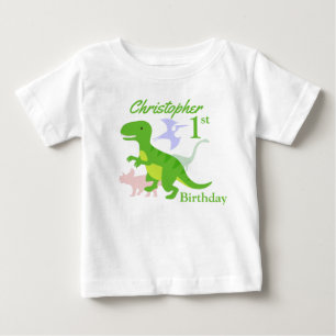 1st Birthday Green Dinosaurs Baby T-Shirt