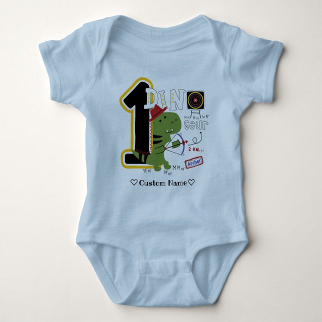 1st birthday GREN DINO First Birthday Baby Bodysuit (Front)