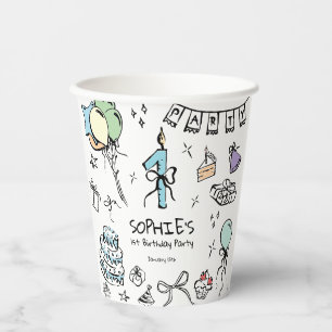  1st Birthday Hand Drawn Paper Cups