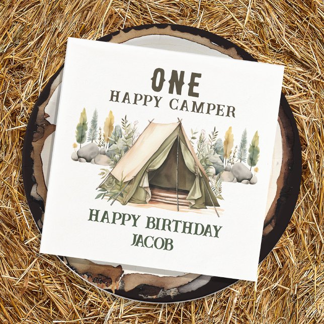 1st Birthday Happy Camper Kids Birthday Party Napkin (Creator Uploaded)