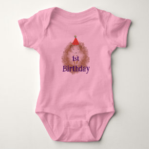 1st Birthday Hedgehog Pink one piece baby bodysuit
