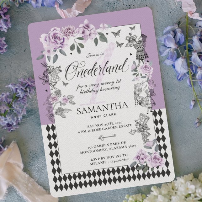 1st Birthday in Onederland Chic Floral Fairytale Invitation (1st Birthday in Onederland Chic Floral Fairytale Invitation)