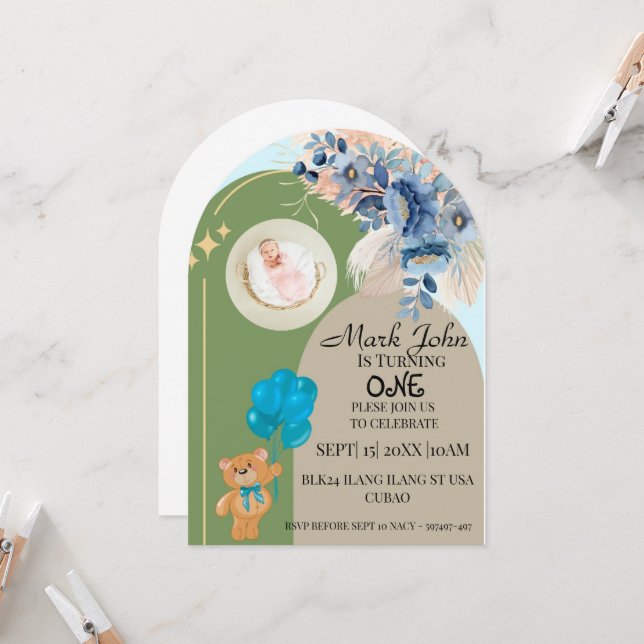 1st birthday Invitation (Front/Back In Situ)