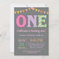 1st Birthday Invitation. Girl First Birthday