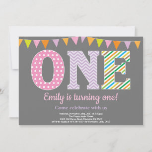 1st Birthday Invitation. Girl First Birthday Invitation