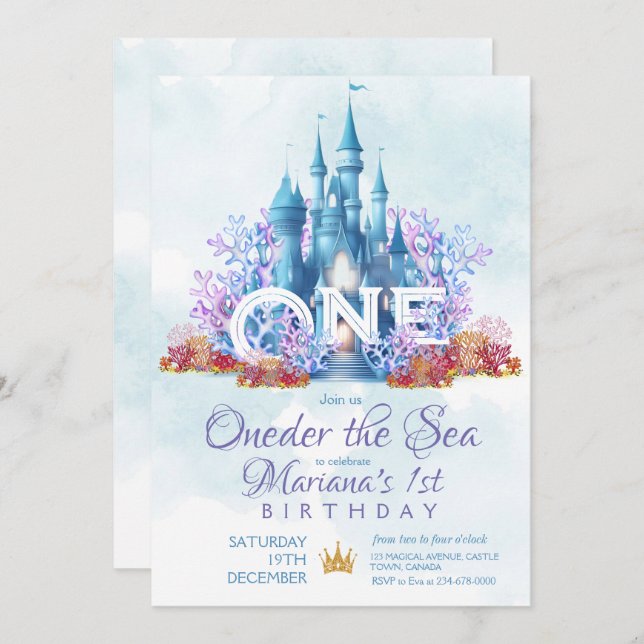 1st Birthday Invitation Oneder the Sea (Front/Back)