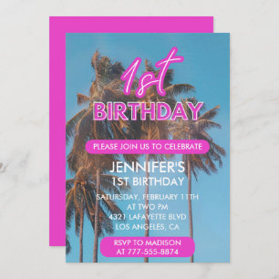 1st birthday invitation Summer Tropical Palm tree