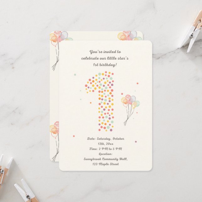  1st Birthday Invitations (Front/Back In Situ)
